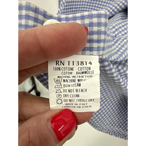 Billy Reid Standard Cut button front long sleeve blue/white gingham shirt XL - Picture 4 of 4